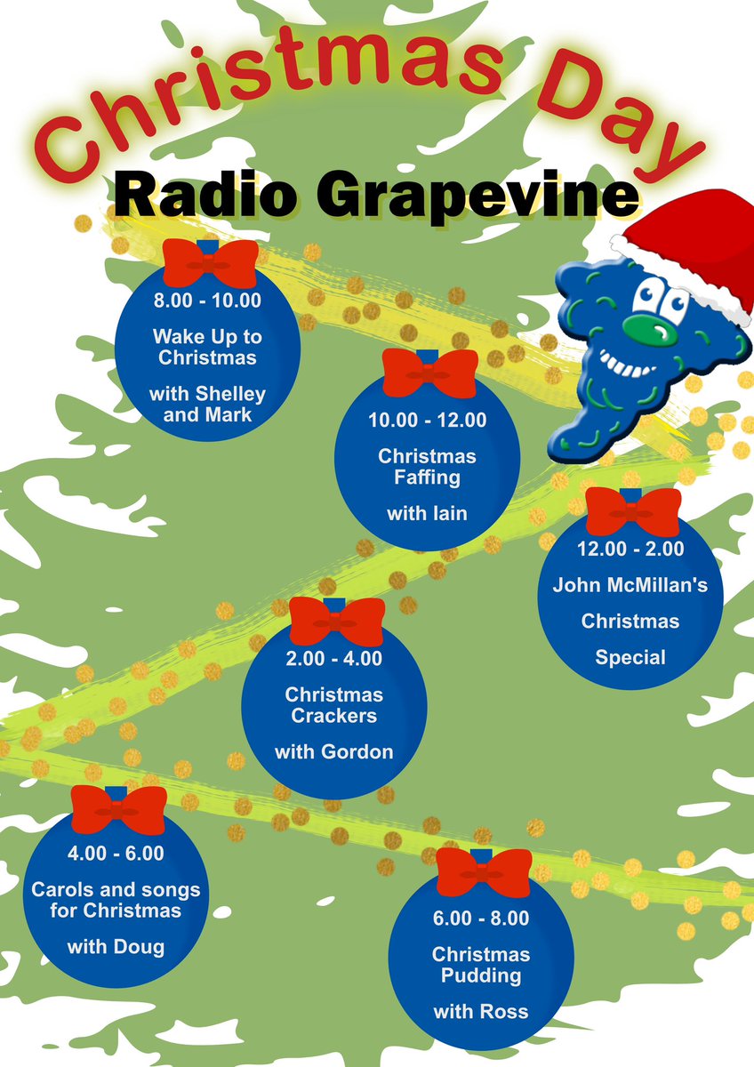RadioGrapevine's tweet photo. Join us tomorrow for a day of special Christmas shows on West Lothian’s Hospital Radio Station! 

Listen online at https://t.co/RhRmUnzyQY or on @getmeradio https://t.co/Imu0k5zAWy
