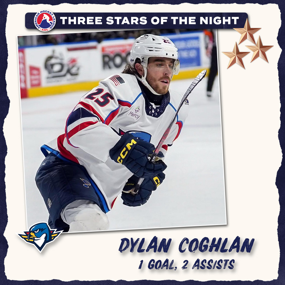 TheAHL's tweet photo. Saturday’s AHL Three Stars of the Night ⤵️

⭐️ Zach L’Heureux @mkeadmirals
⭐️⭐️ Olivier Rodrigue @Condors 
⭐️⭐️⭐️ Dylan Coghlan @ThunderbirdsAHL https://t.co/UWbKiSeJ1d