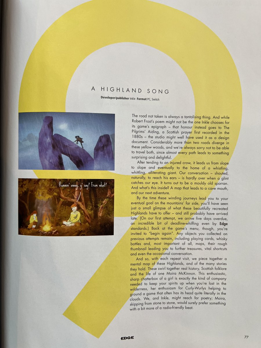 What a wonderful Christmas present!

🥳 EDGE Magazine has awarded A Highland Song as one of their top 10 games of the year, at number 9! 🥳