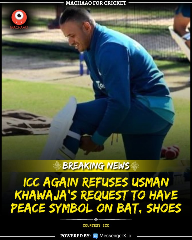 ICC again refuses Usman Khawaja's request to have peace symbol on bat, shoes

Courtesy: ICC
.
.
#cricket #sports #UsmanKhawaja #UsmanKhawajaBat #ICCDecision #CricketSymbols #KhawajaPeaceSymbol #CricketEquipment #UsmanKhawajaRequest #ICCRegulations #CricketRules #KhawajaInnovation…