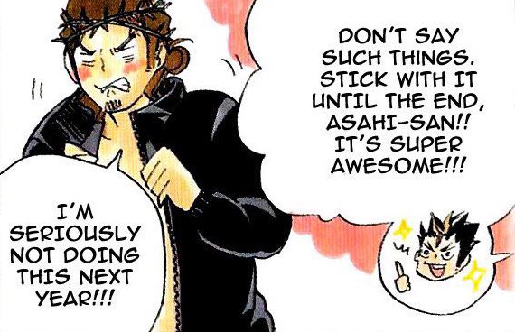 merry christmas from the karasuno team that dresses asahi up as jesus and crucifies him on the volleyball net every year