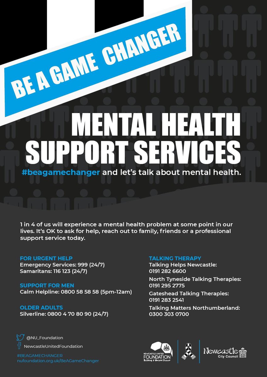 joshybanyard's tweet photo. Christmas can be a lonely time for many of us and it's okay to ask for help 🖤🤍

Our online resources and Be A Game Changer support group remain open to anyone who needs them. You'll also find emergency and NHS contact numbers below - #BeAGameChanger #NUFC @NUFC @NU_Foundation https://t.co/moeytonqOB
