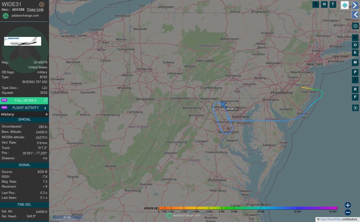 TheIntelFrog's tweet photo. US Air Force KC-46A Pegasus #AE63BB as WIDE31 is on station over Camp David, MD for the POTUS CAP. https://t.co/VBQXFQxzPO