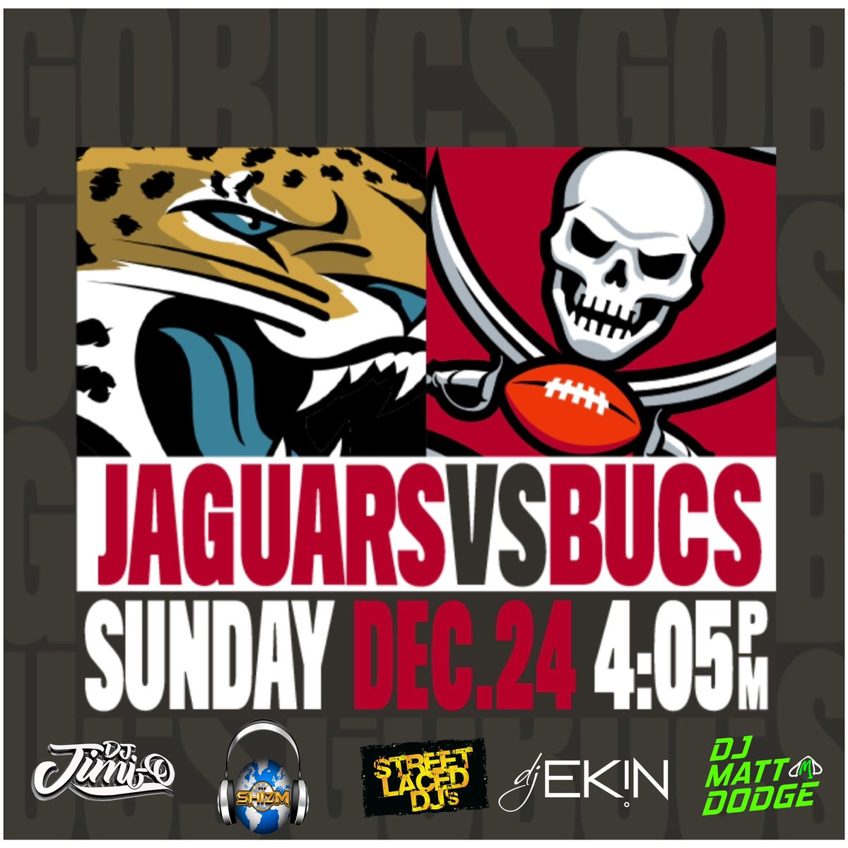 StreetLacedDJs's tweet photo. Ho-Ho-Hope you’re ready for some Football, #BucsNation🏴‍☠️! Sleigh on over to @RJStadium &amp; rock around #BucsBeach with us! @DJJIMIO &amp; @DJShizm on deck! 
DJ Ali V LIVE at @Publix Ultimate Tailgate in Lot 14! 
@DJEkin on IN-GAME vibes! @DJMattDodge at Leatherheads Tailgate! #GoBucs https://t.co/ZT9V1FABeI