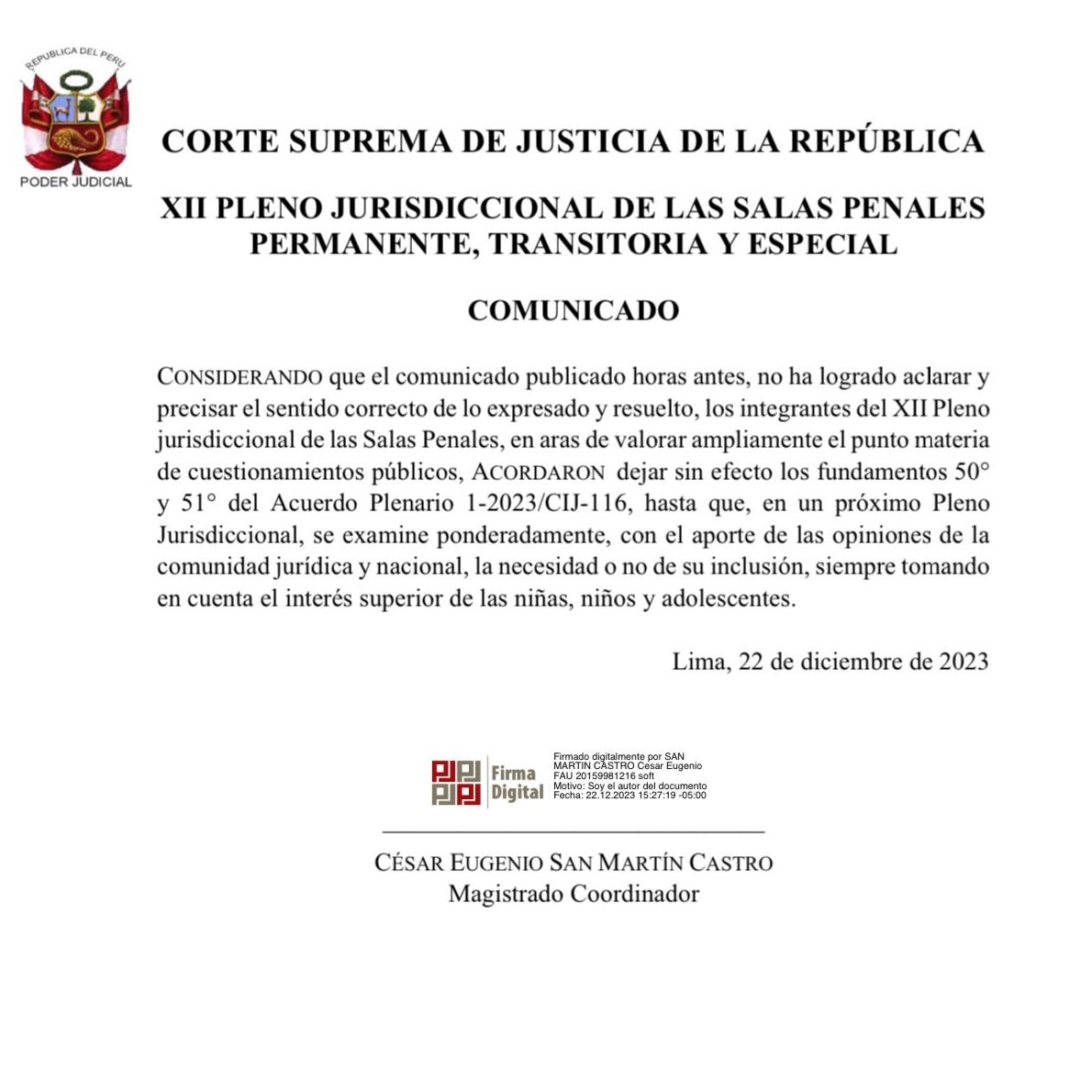 HuaitaMarcela's tweet photo. @Poder_Judicial_ deja sin efecto los fundamentos 50 y 51 pero mantiene el Acuerdo Plenario que establece la posibilidad de reducir las penas a violadores que embarazaban a sus víctimas, pese a no haber estudiado debidamente las implicancias del interés superior de la infancia. 1 https://t.co/nD6LJYbIPl