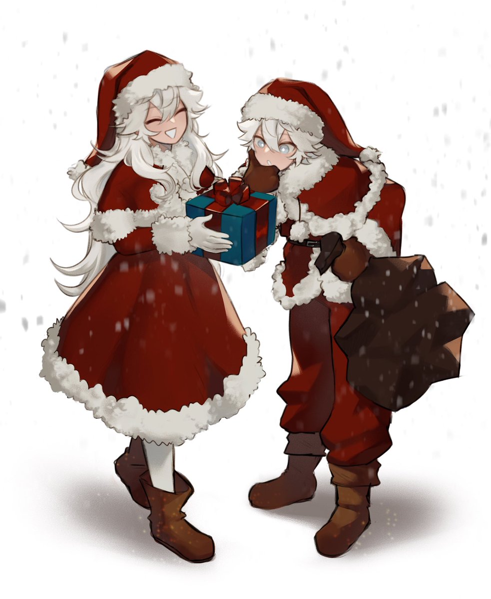 hat santa hat santa costume holding brown footwear gift gloves  illustration images