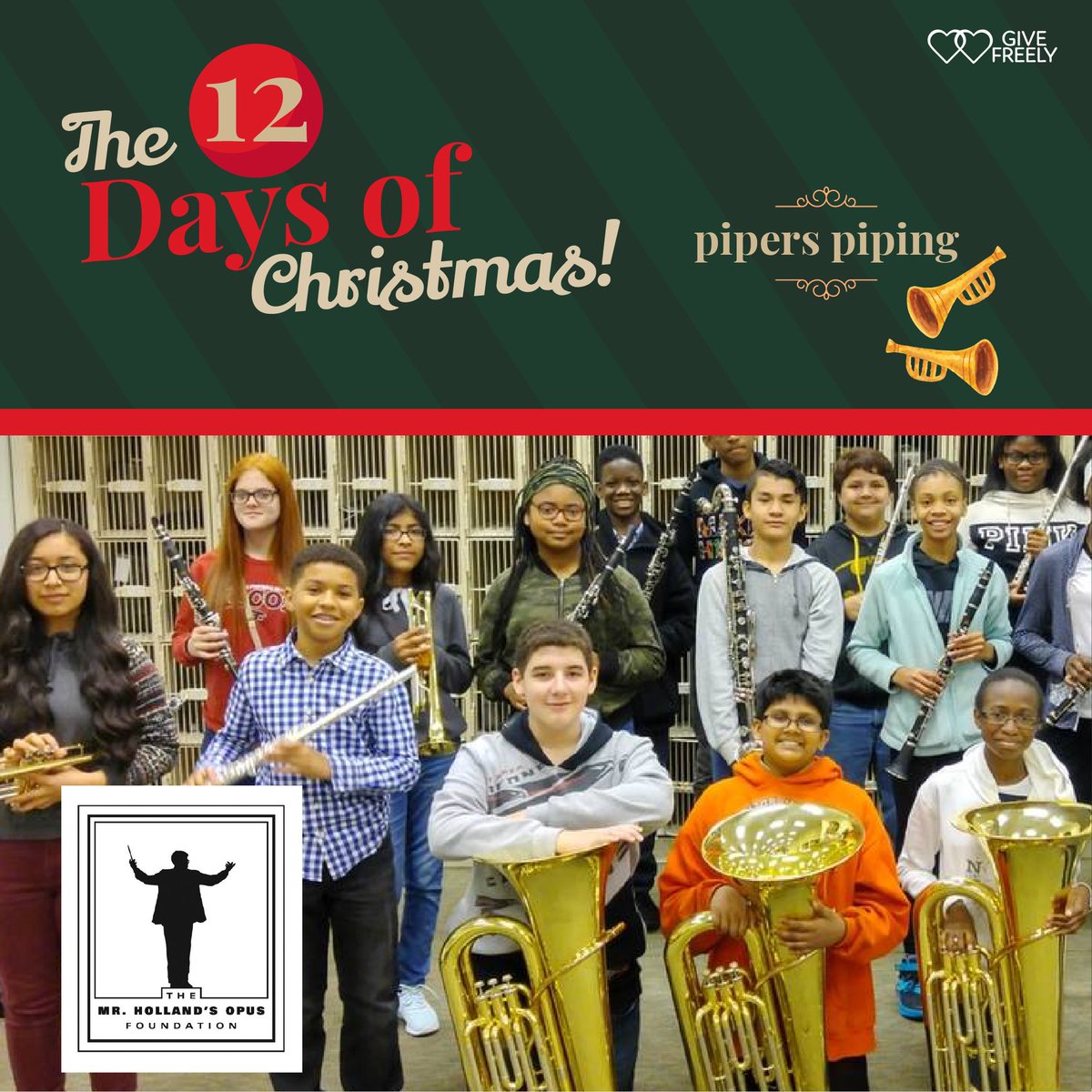 On the Eleventh Day Of Christmas, 🎶 trade the "Eleven Pipers Piping" for a melody that echoes generosity! Support The Mr. Holland’s Opus Foundation, contributing to music education by using Give Freely as you shop online and save.
 givefreely.com.
Shop. Save. Support!