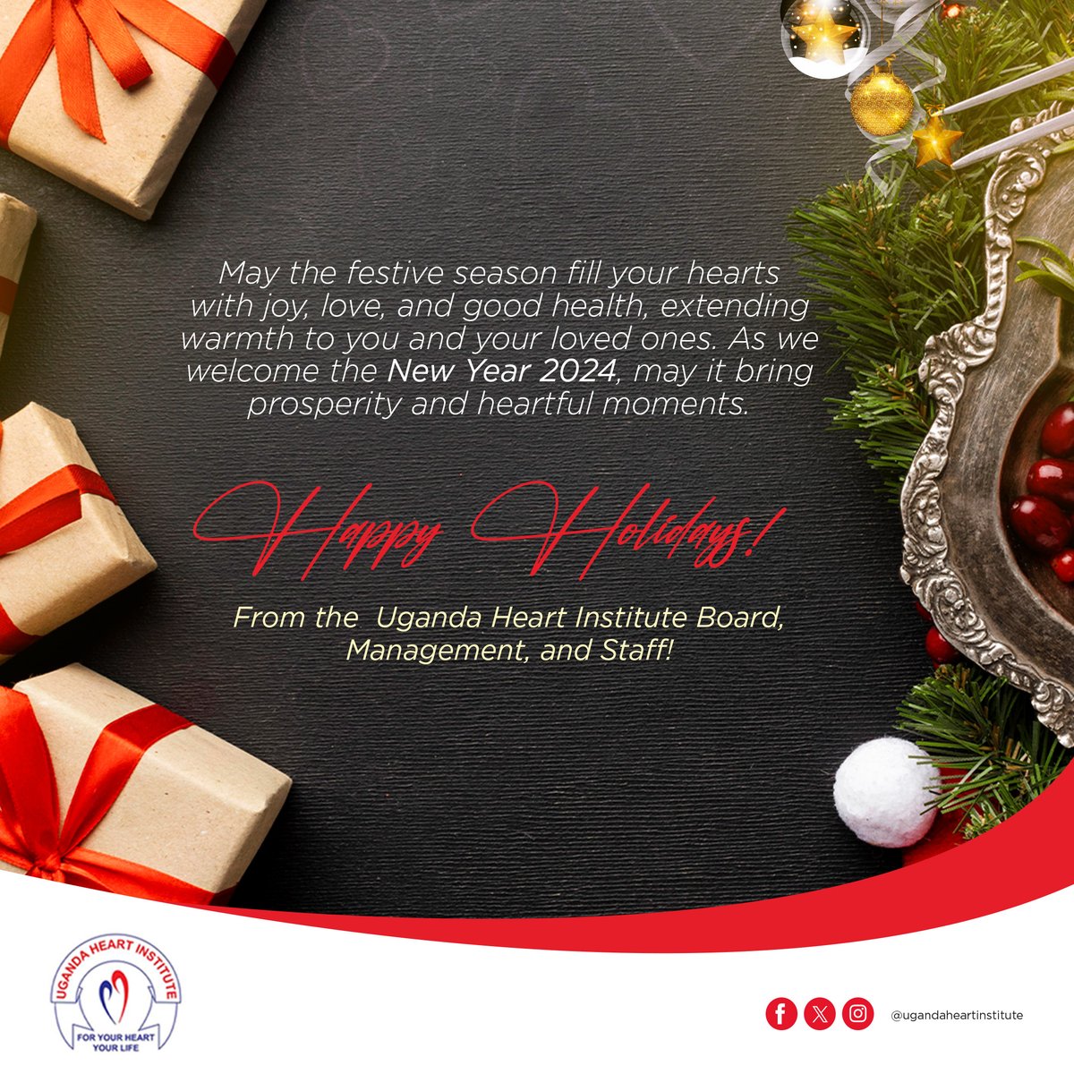 Happy Holidays from the Uganda Heart Institute! Wishing you and your loved ones a season filled with joy, love, and good health. Take care of your heart this holiday season.❤️