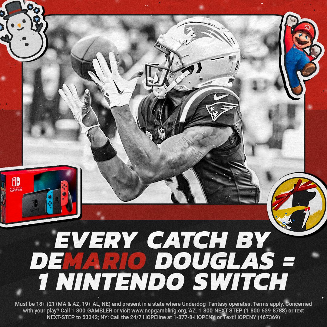 Surprise SZN Day 10 🎁

For every catch Demario Douglas hauls in today, one person that reposts this and replies with #UnderdogPicks will win a Nintendo Switch 🎮