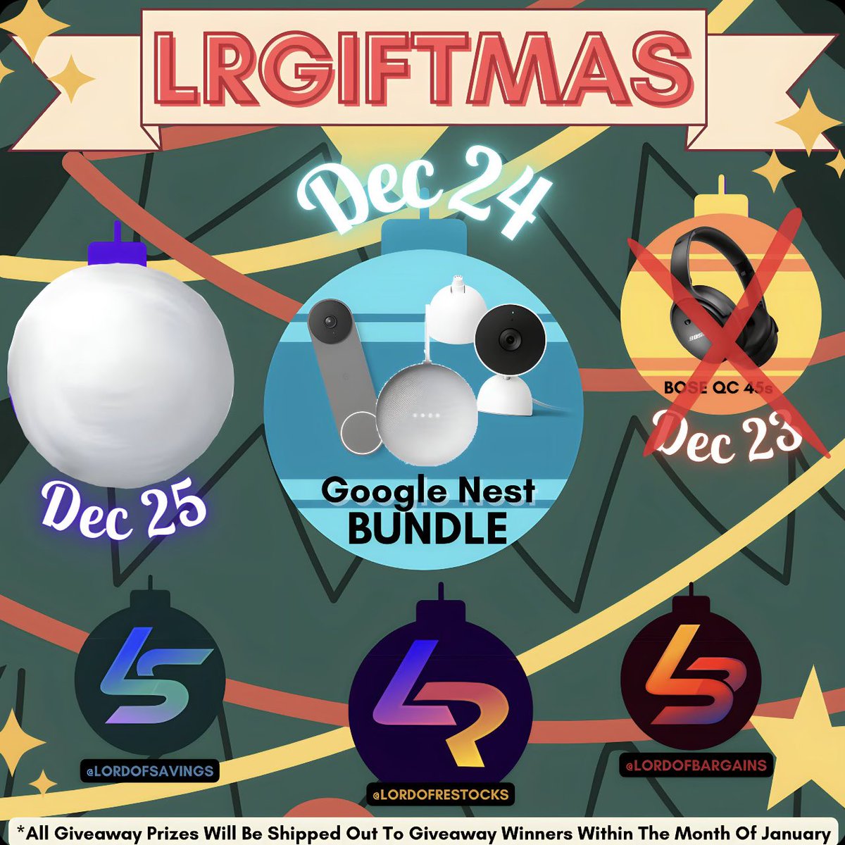 LordOfRestocks's tweet image. 🎄On The Second Day Of #LRGiftmas
@LordOfRestocks Gave To Me…

🗣️ A Google Nest Bundle To One Lucky Winner

✍️ To Enter -
🫂 Be Following @LordOfRestocks 
♻️ Like + Retweet This Post
💬 Comment What You Would Like For Christmas

✉️ Entries Accepted Until 11:59 PM PST On 12/24/23