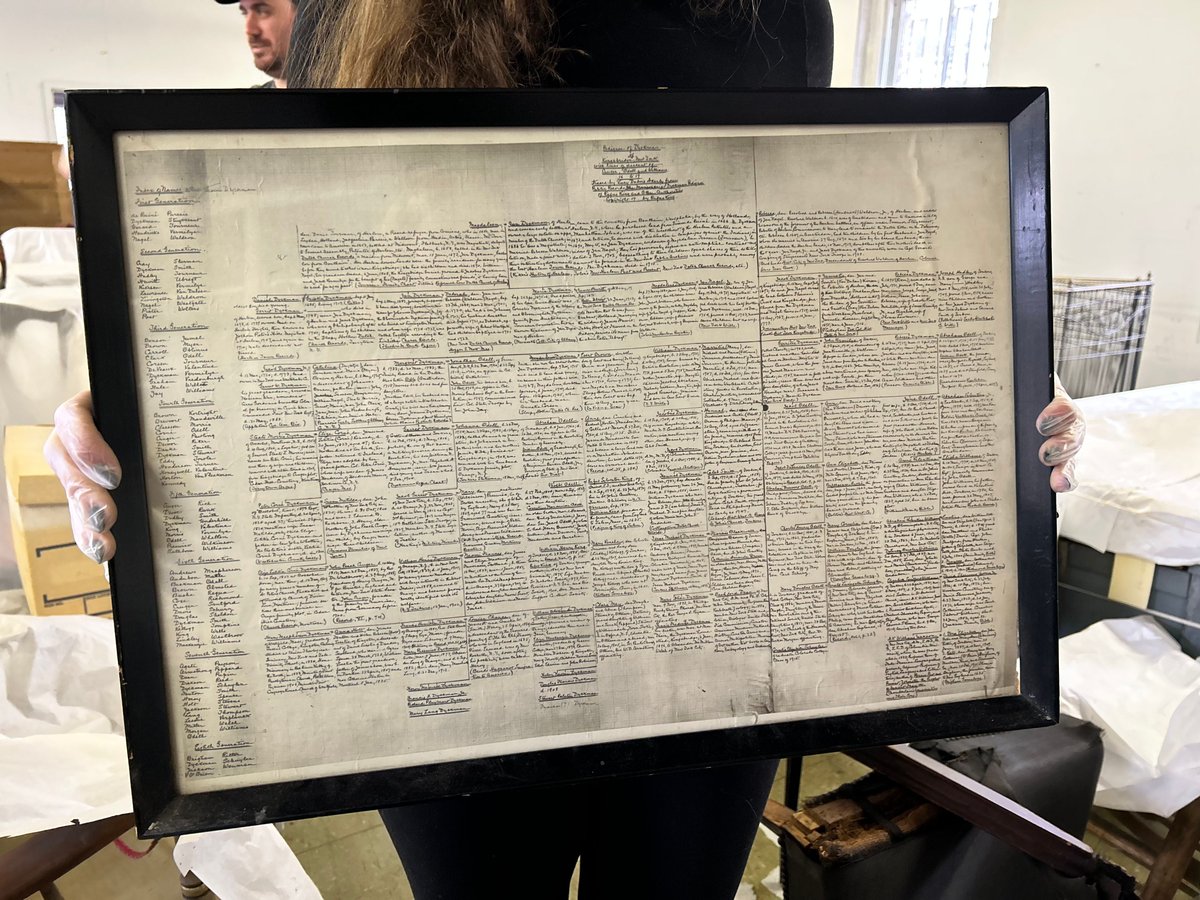 DyckmanFarm's tweet photo. Check out this object #FromOurCollection! This object is a framed, handwritten Dyckman Family tree outlining generations of the Dyckman family. Museum staff had the opportunity to examine this piece a few weeks ago during a visit to offsite storage. https://t.co/oGWA70GV4W