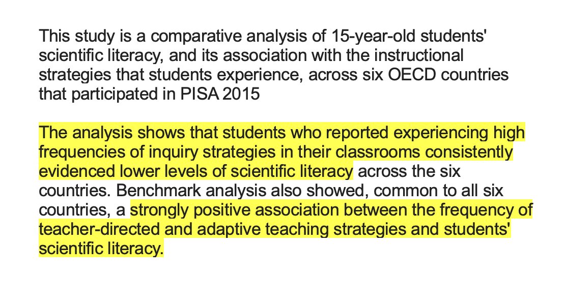 The Efficacy of Inquiry-Based Instruction in Science: A Comparative Analysis of Six Countries Using PISA 2015
eric.ed.gov/?id=EJ1315480 TY <a href="/stevebissonnett/">Steve Bissonnette</a>