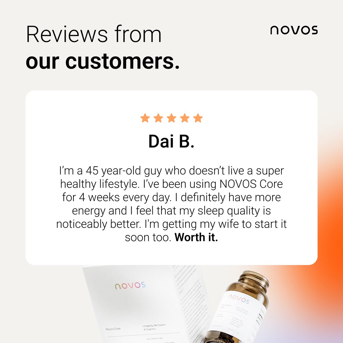 NovosLabs's tweet photo. Our customers say it best—thank you for letting us be a part of your longevity journey. 💬🌟 Start yours today at the link in our bio.
#novoslabs #youngerforlonger #longevitysupplements #biohacking #longevitylifestyle #wellness https://t.co/ukJ5iFWUr4