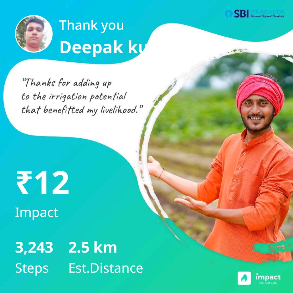 I donated my steps to help tribal farmers. Impact App tracks our steps and converts them into money for charity. Download Now onelink.to/impact