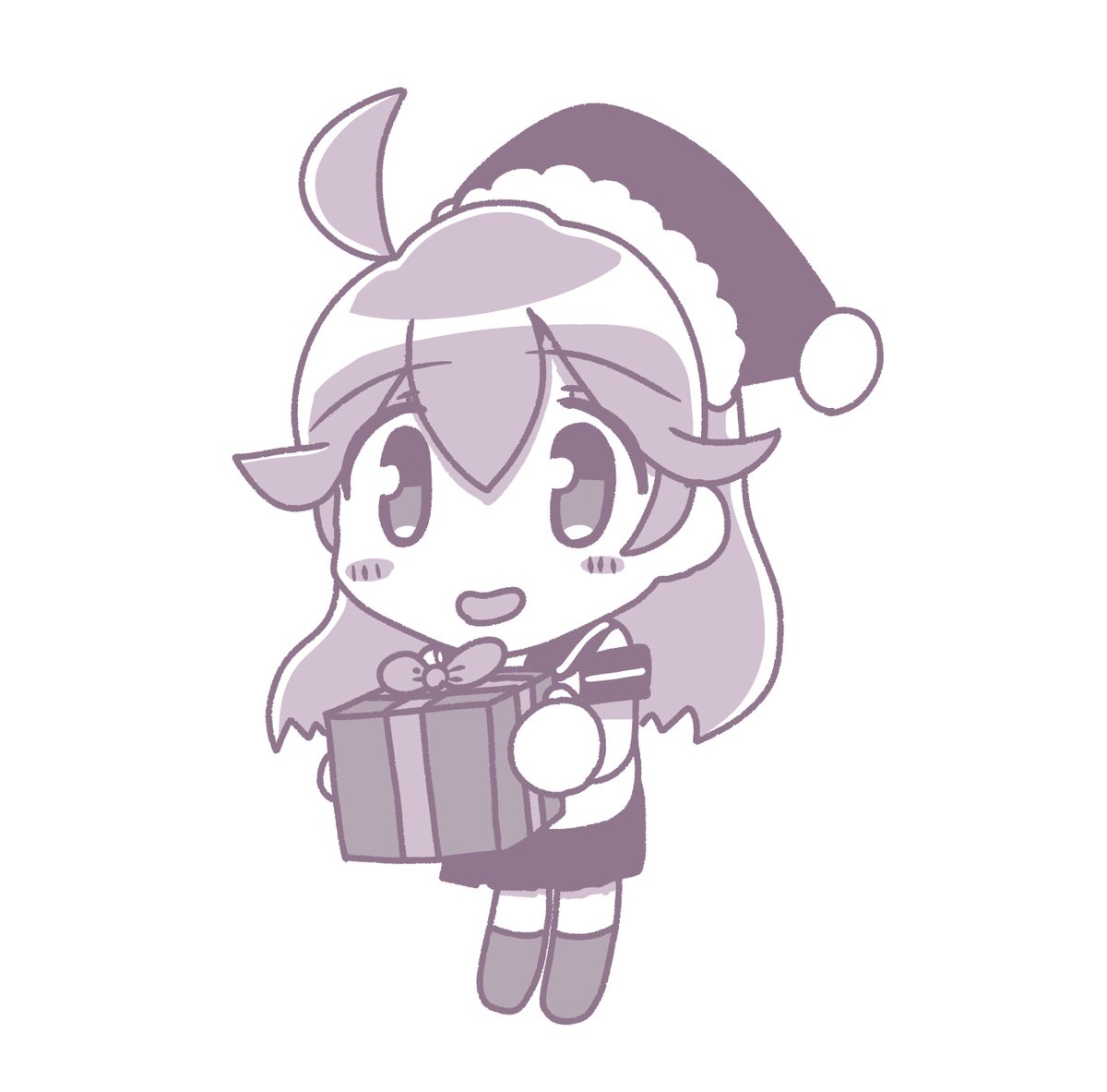 ushio (kancolle) 1girl solo monochrome hat school uniform santa hat ahoge  illustration images