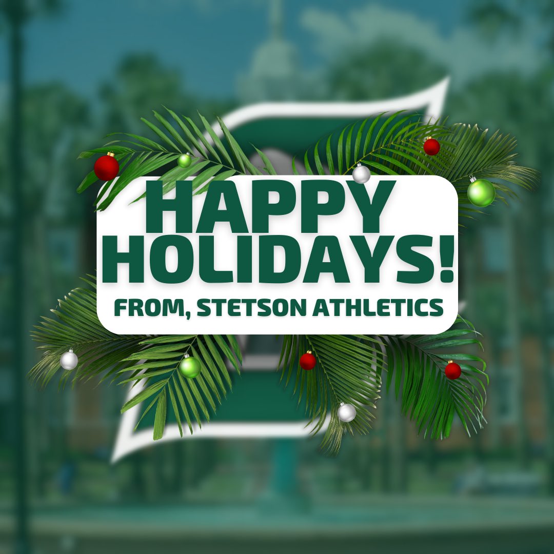 StetsonHatters's tweet photo. Wishing you joy, success, and endless cheer this holiday season and in the upcoming New Year! Happy holidays from all of us at Stetson Athletics! 🌴❄️

#GoHatters https://t.co/R5eTdPKSKy