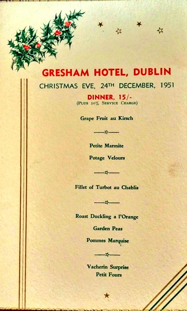 OldDublinTown's tweet photo. Christmas Eve Menu 1951 #GreshamHotel #Dublin

#DublinatChristmas #LoveDublin
@VisitDublin @LovinDublin @dublin_discover @DublinTown @CrossyTweets @irelandsown1902 @littlemuseumdub @rachelrmk @ConorDoyleDUB @RadioAido https://t.co/vCt3z5itQF