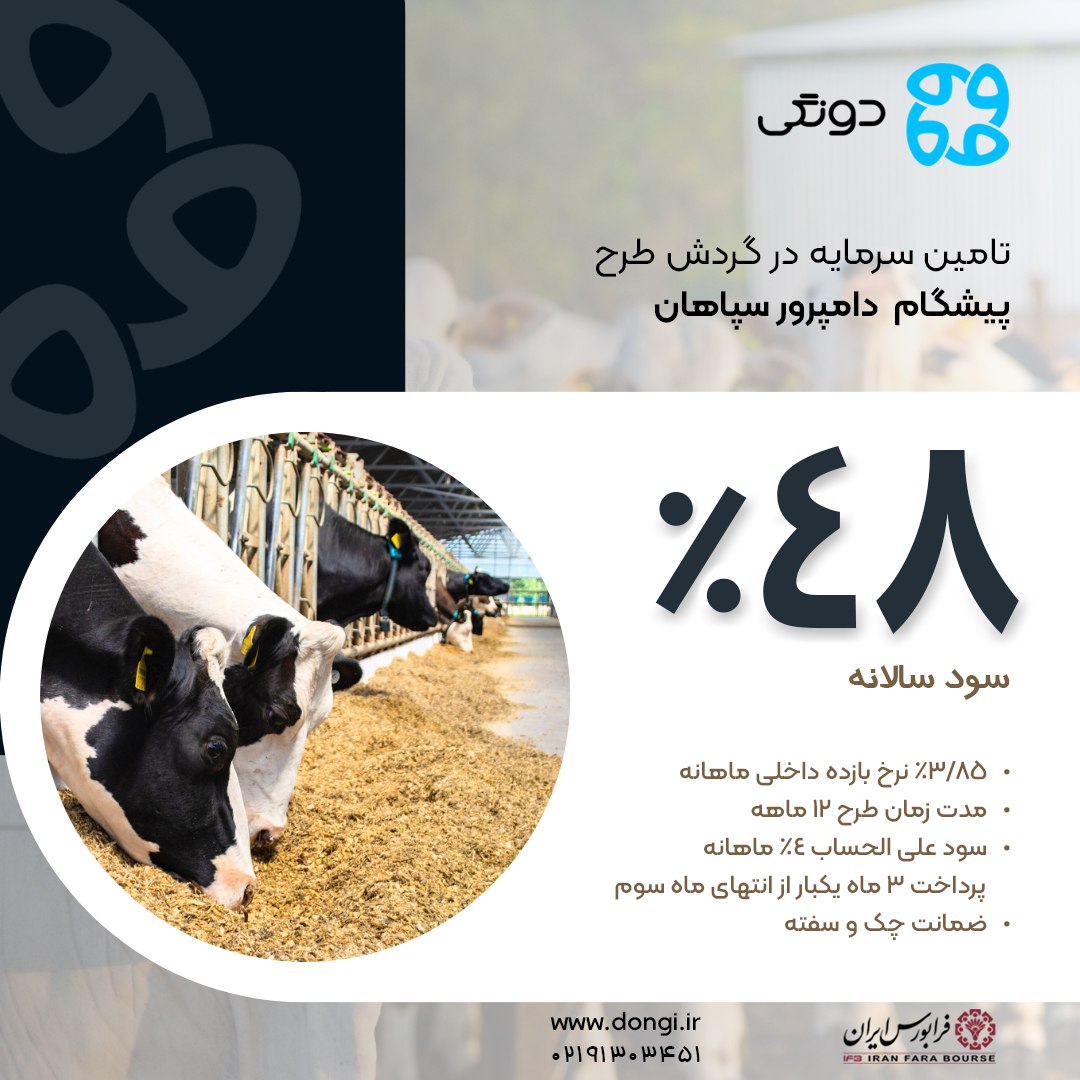 Dongi_ir's tweet photo. 🔥شروع رزرو سرمایه گذاری در طرح پیشگام دامپرور سپاهان    
✅ سود سالانه: 48 درصد 
✅ نرخ بازده داخلی ماهانه : 3.85 درصد          
✅ مدت طرح: 12 ماه          
✅ حداقل مبلغ سرمایه گذاری: 500 هزار تومان         
https://t.co/NtBjm8tKzD https://t.co/vxp0iJdAGW