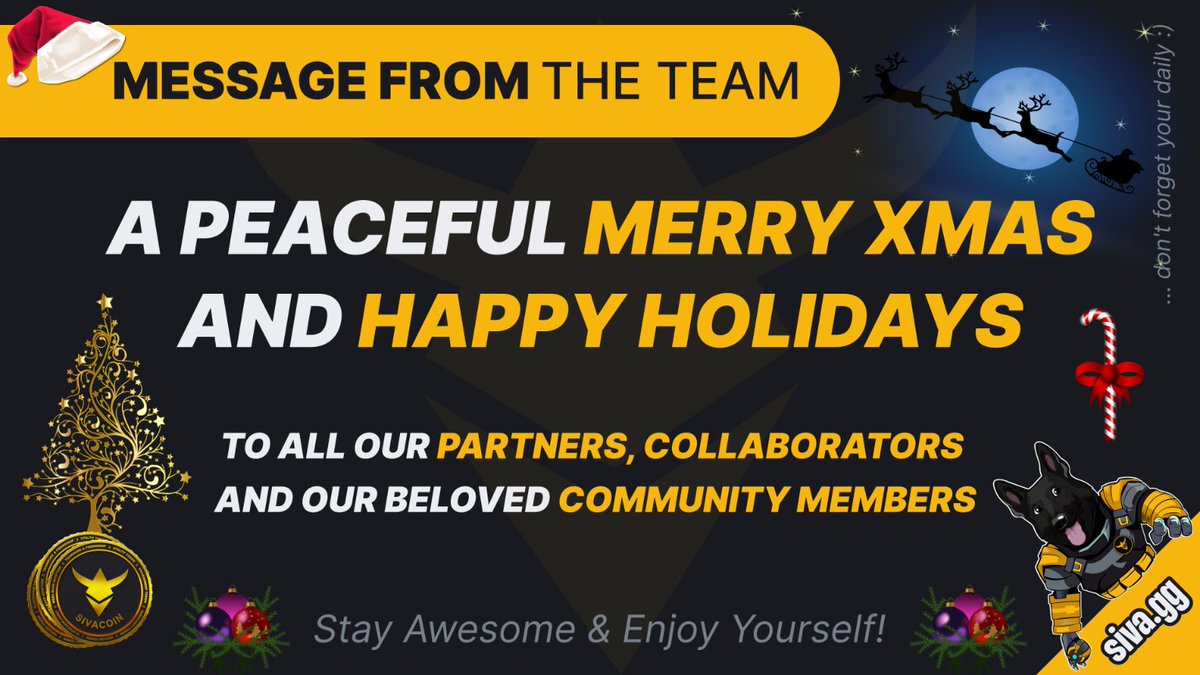 🎄🌟 Merry Xmas &amp; Happy Holidays from the Siva Team! 🎉 Wishing all our partners, collaborators, and incredible community a peaceful and joyful season. Your support means everything. Stay awesome and soak up the festivities! 🎅🎁 #Christmas #HappyHolidays
