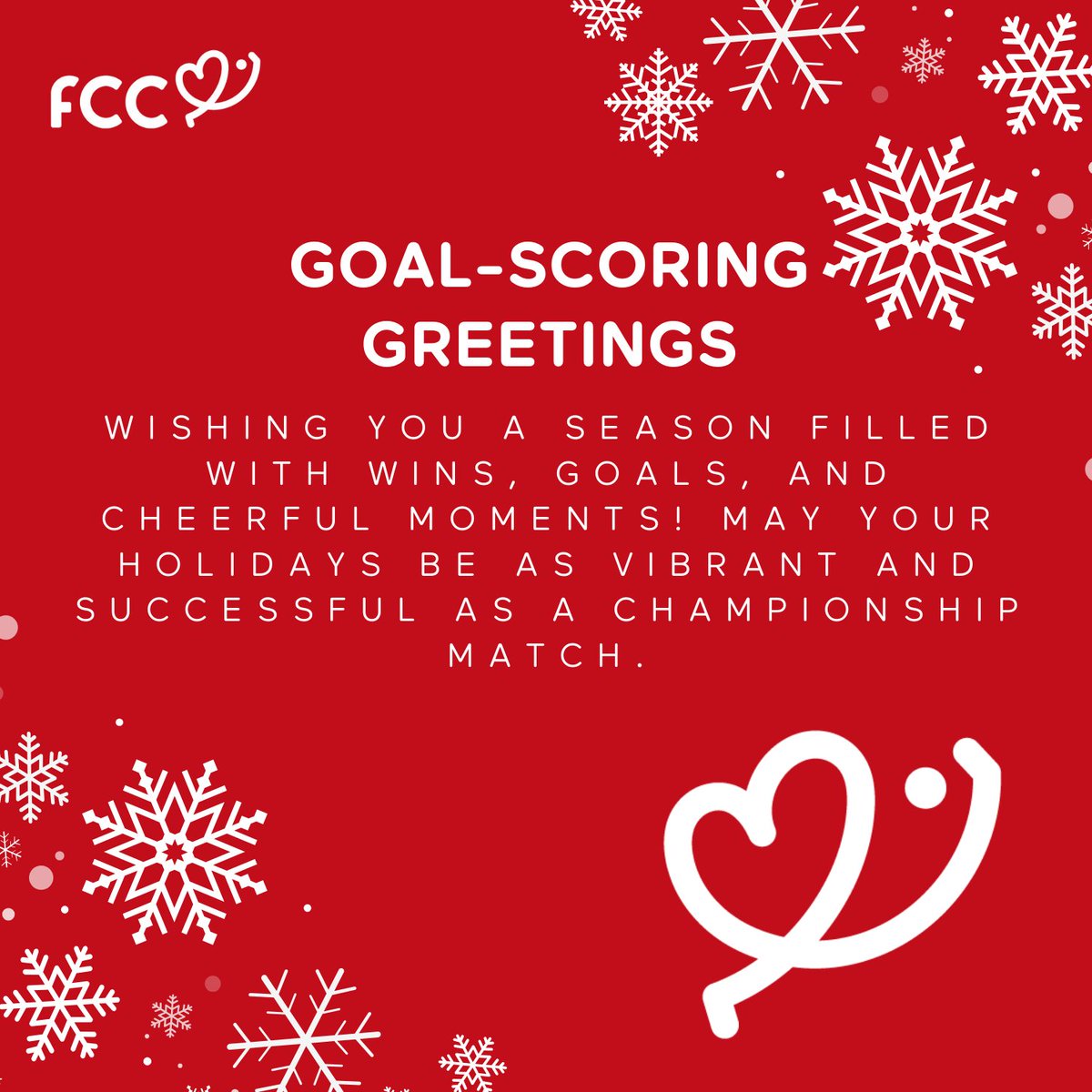 🌟 Wishing you a holiday season filled with wins, goals, and cheerful moments! May your holidays shine as bright as a championship match. From our FCC family to yours, Happy Holidays! ✨⚽ #HolidayCheers #FCCFamily