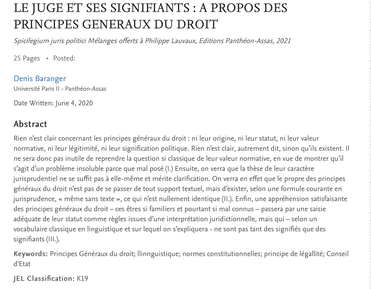 DENIS BARANGER "LE JUGE ET SES SIGNIFIANTS : A PROPOS DES PRINCIPES GENERAUX DU DROIT" <a href="/SSRN/">SSRN</a> papers.ssrn.com/sol3/papers.cf…