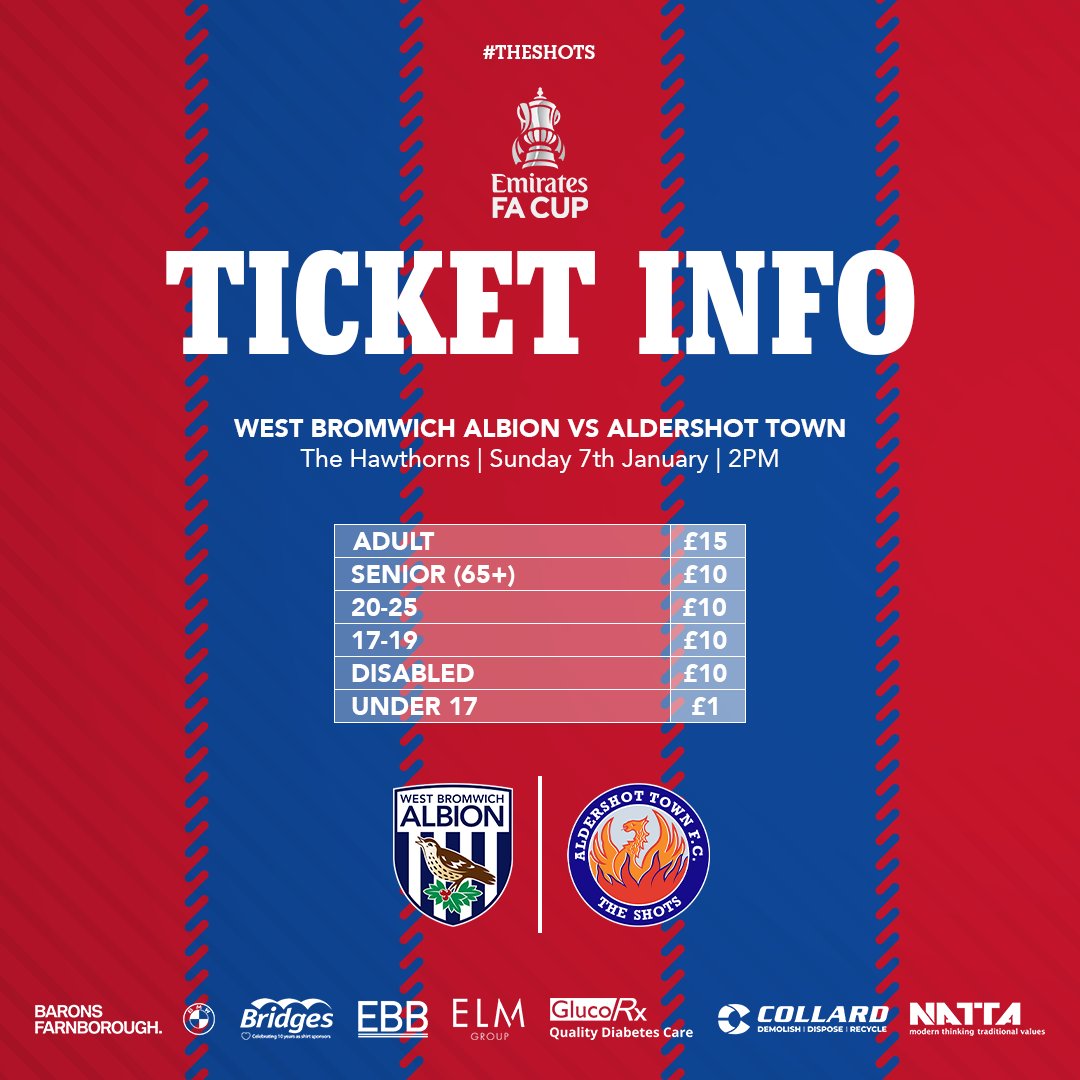 OfficialShots's tweet image. We can confirm that at the time of writing, over 4000 tickets have now been sold for our trip to @WBA in the Emirates FA Cup Third Round.

We have since received the full allocation of 5700 tickets and will occupy the whole of the Smethwick End of The Hawthorns.

We will NOT be…