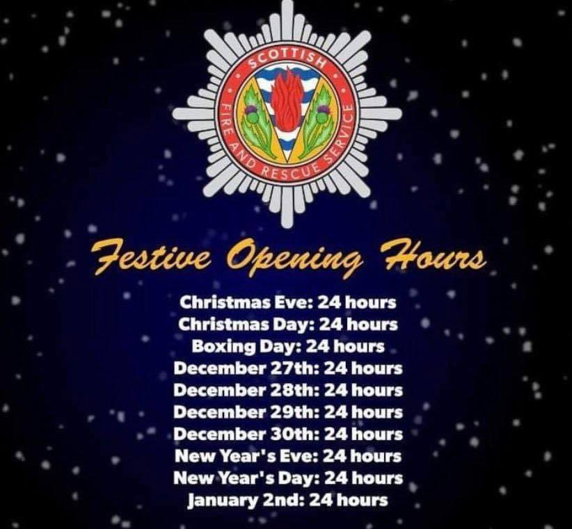 From all the Crew at Ballater Community Fire Station we wish you all a Merry Christmas &amp; a Happy New Year. 
If a certain Person 🎅 gets stuck in the Chimney tonight don’t hesitate to call 999 📟🚒.
Stay safe &amp; maybe just check in your Neighbour and say hello. 
Merry Christmas