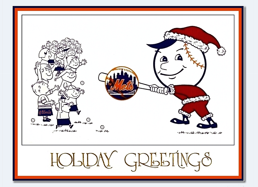 'Holiday Greetings' ~ Vintage New York #Mets team issued Christmas card with Mr. Met dressed as Santa Claus! #LGM #Xmas #MLB #Baseball