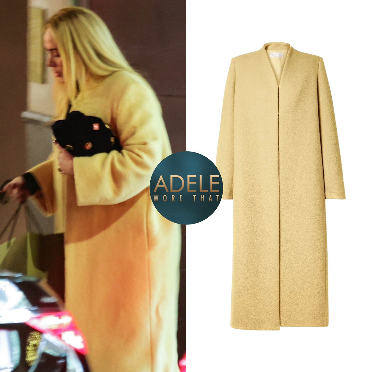 adeleworethat's tweet image. 23|12|23 Adele spotted shopping in Beverly Hills, CA

Adele wears Ceren brushed alpaca blend coat by @THEROW £6310 &amp;amp; black velvet @CHANEL pouch, embellished with red &amp;amp; green gripoix CC from the Fall 2020 Ready To Wear collection £6050

instagram.com/p/C1P4EMJtLVL/…