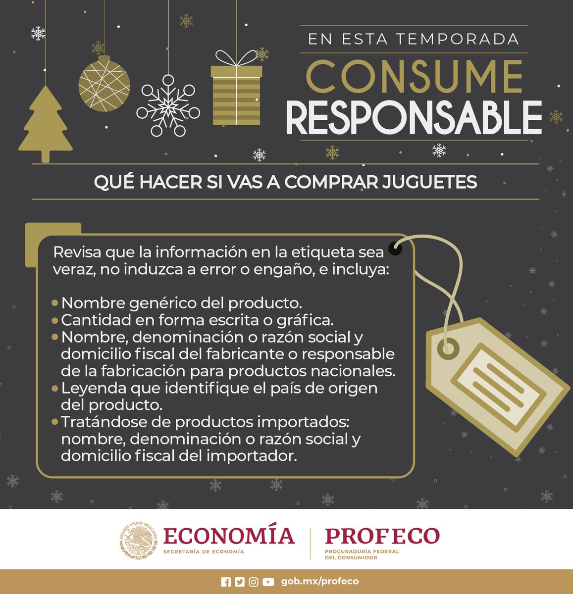 Profeco's tweet photo. 🎁#TipsProfeco Al comprar juguetes:
🧐Revisa que la información en la etiqueta sea clara y veraz, no induzca al error o engaño
✋Leyenda o símbolo que indique la edad del menor recomendada para su uso.
⚠️Leyendas de advertencia.
¡Infórmate! https://t.co/whCN34tJvn