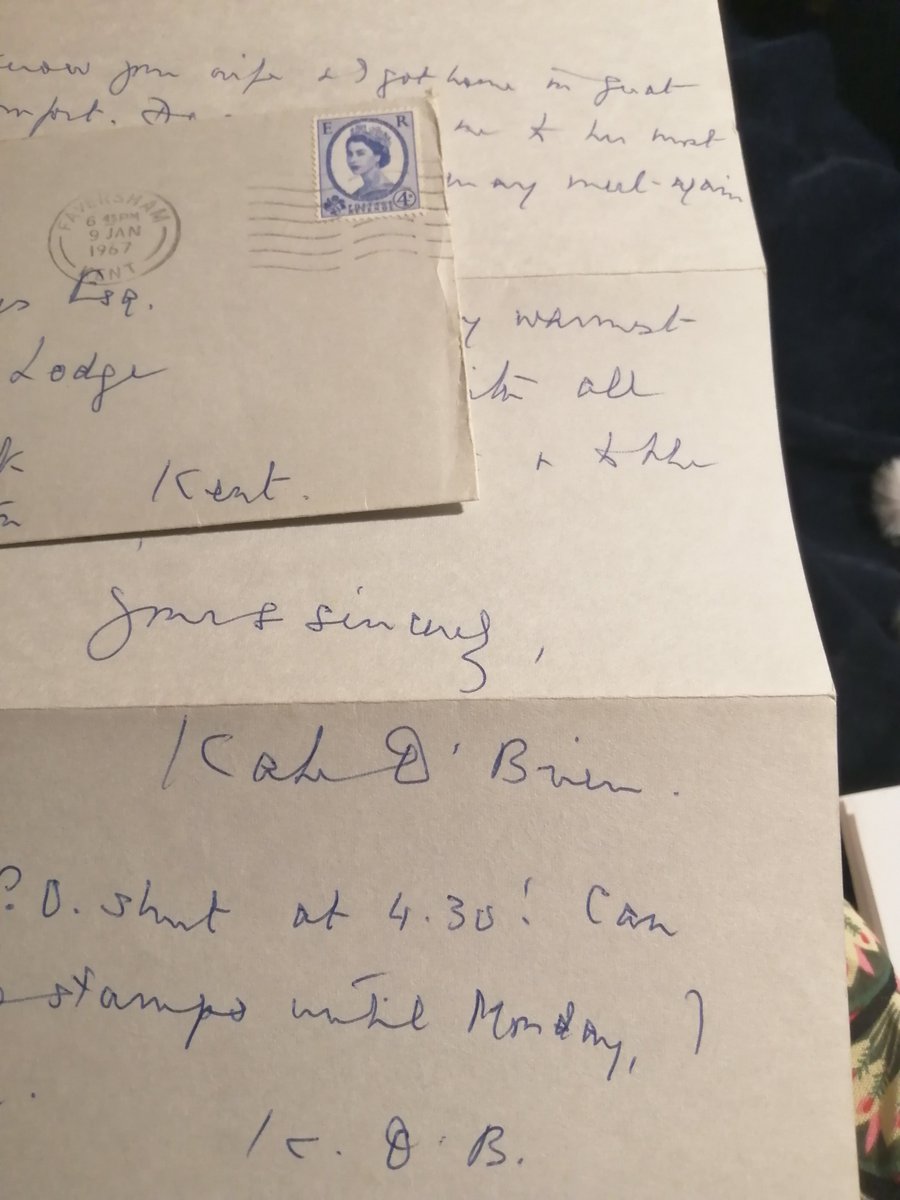 #Limerick author Kate O'Brien features in my next novel (just at research stage now). How blessed am I that Santa gifted me a hand-written letter by Kate, sent to friends in 1967 from her home in Faversham (where she is now buried)? It's the most special gift ever.