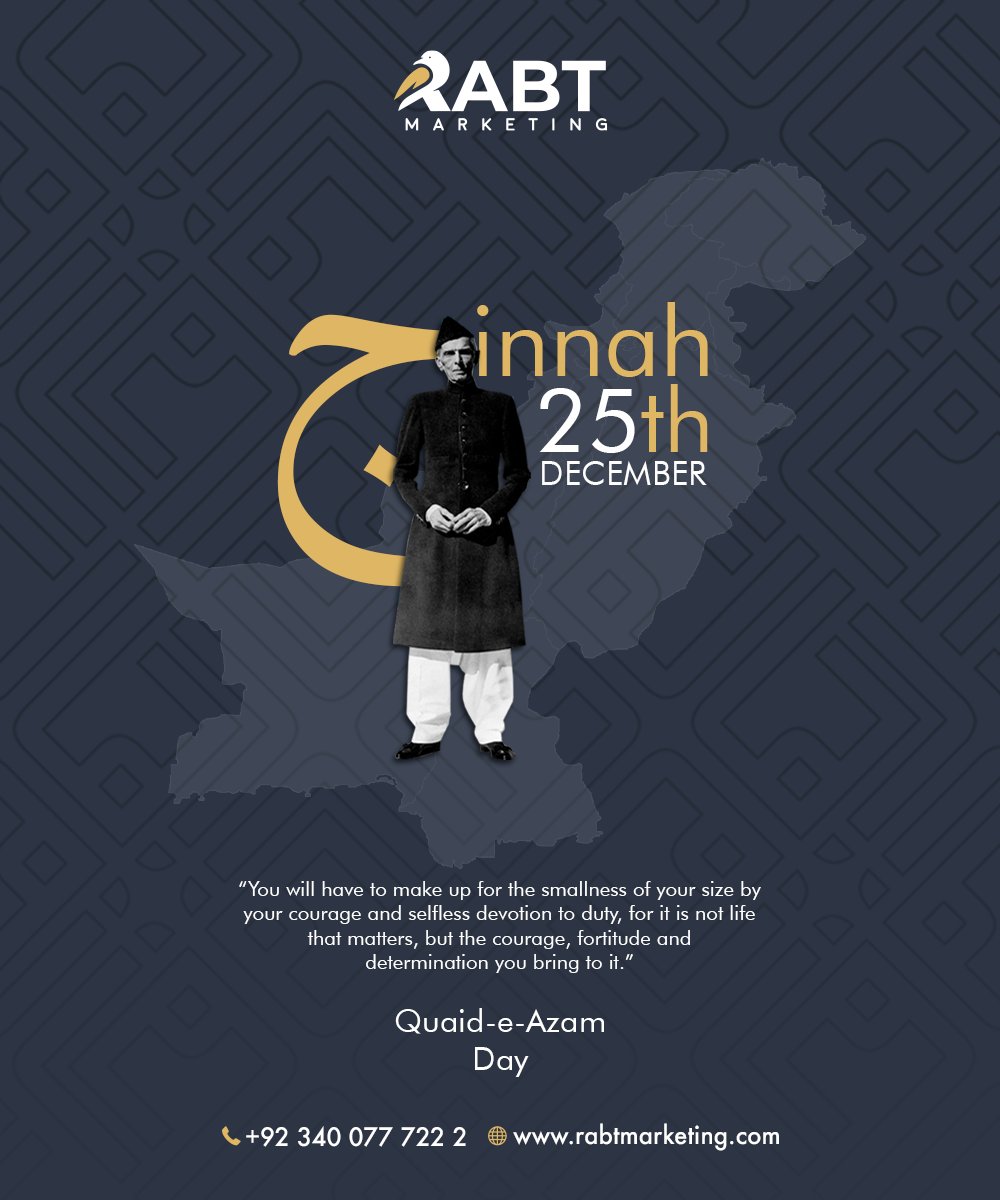 RabtMarketing's tweet photo. Honoring the founder of our nation on Quaid-e-Azam Day, a day that reminds us of the spirit and wisdom of a leader who shaped the destiny of Pakistan.
𝗥𝗮𝗯𝘁 𝗠𝗮𝗿𝗸𝗲𝘁𝗶𝗻𝗴
𝐑𝐚𝐛𝐭𝐚 𝐙𝐚𝐫𝐨𝐫𝐢 𝐡𝐚𝐢
𝐑𝐚𝐛𝐭: 𝟎𝟑𝟒𝟎𝟎𝟕𝟕𝟕𝟐𝟐𝟐
#rabtmarketing #rabtrazaroorihai https://t.co/u2evVOUPXk