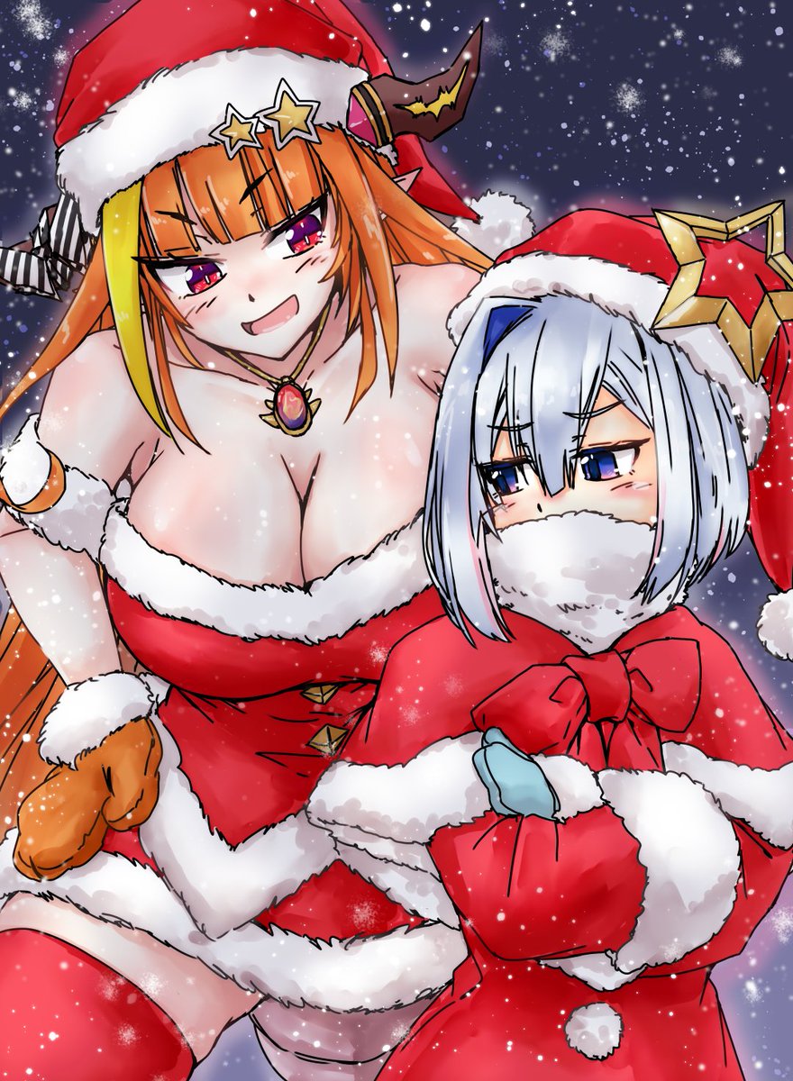 天音かなた ,桐生ココ 「#みかじ絵 #かなたーとMerry Christmas 」|奇龍いつく🐉💫🍕🐏🍎のイラスト