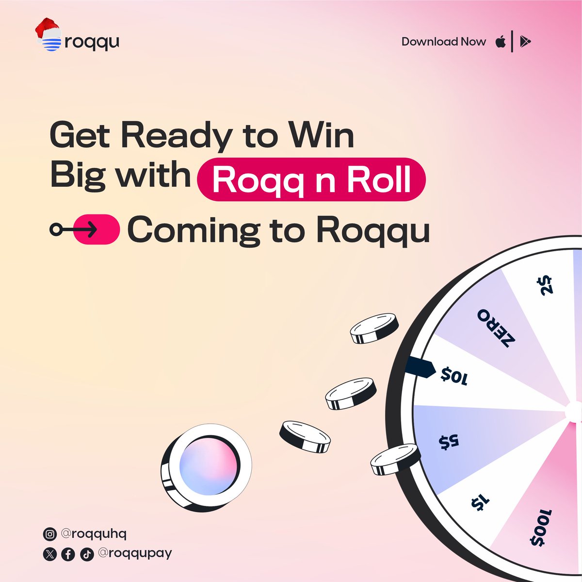 roqqupay's tweet photo. 🎄✨ Happy Christmas Eve, Roqquians! 🎁

Get ready to ignite the holiday spirit with Roqq N Roll – our newest lottery feature coming soon to Roqqu! 🔥 

We're excited to offer a LIMITED number of users the VIP access to dive into the Roqq N Roll feature before it launches !! here's your chance to win BIG when you spin! 
Turn on your post notifications and stay active tomorrow for exclusive giveaway access! 🚀🎉