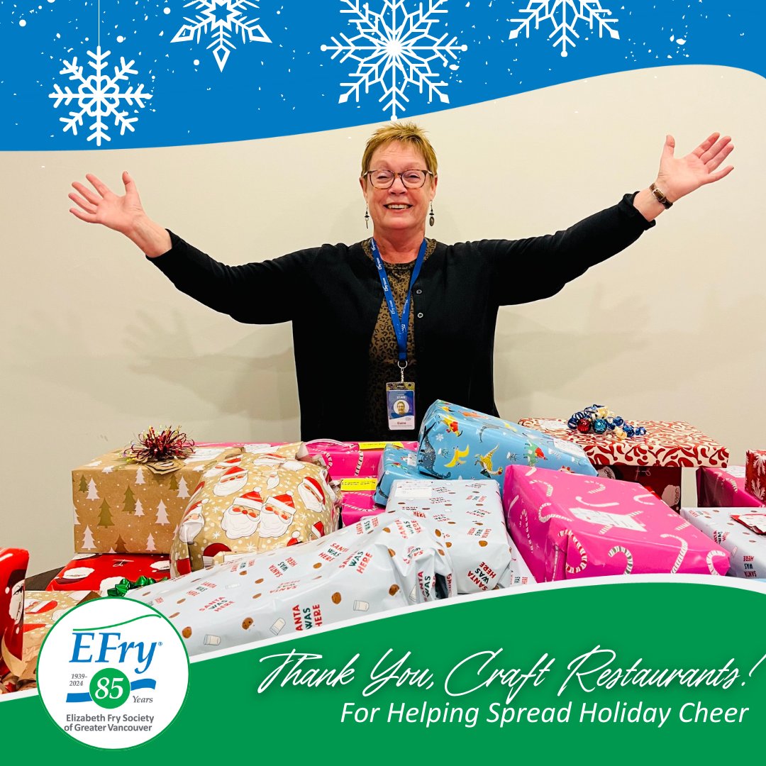 We're so grateful to all the Community Santas who have helped ensure our clients have a holiday gift this year. Thank You to Craft restaurants in Victoria and Vancouver's English Bay and False Creek for so generously donating dozens of gifts for our clients!