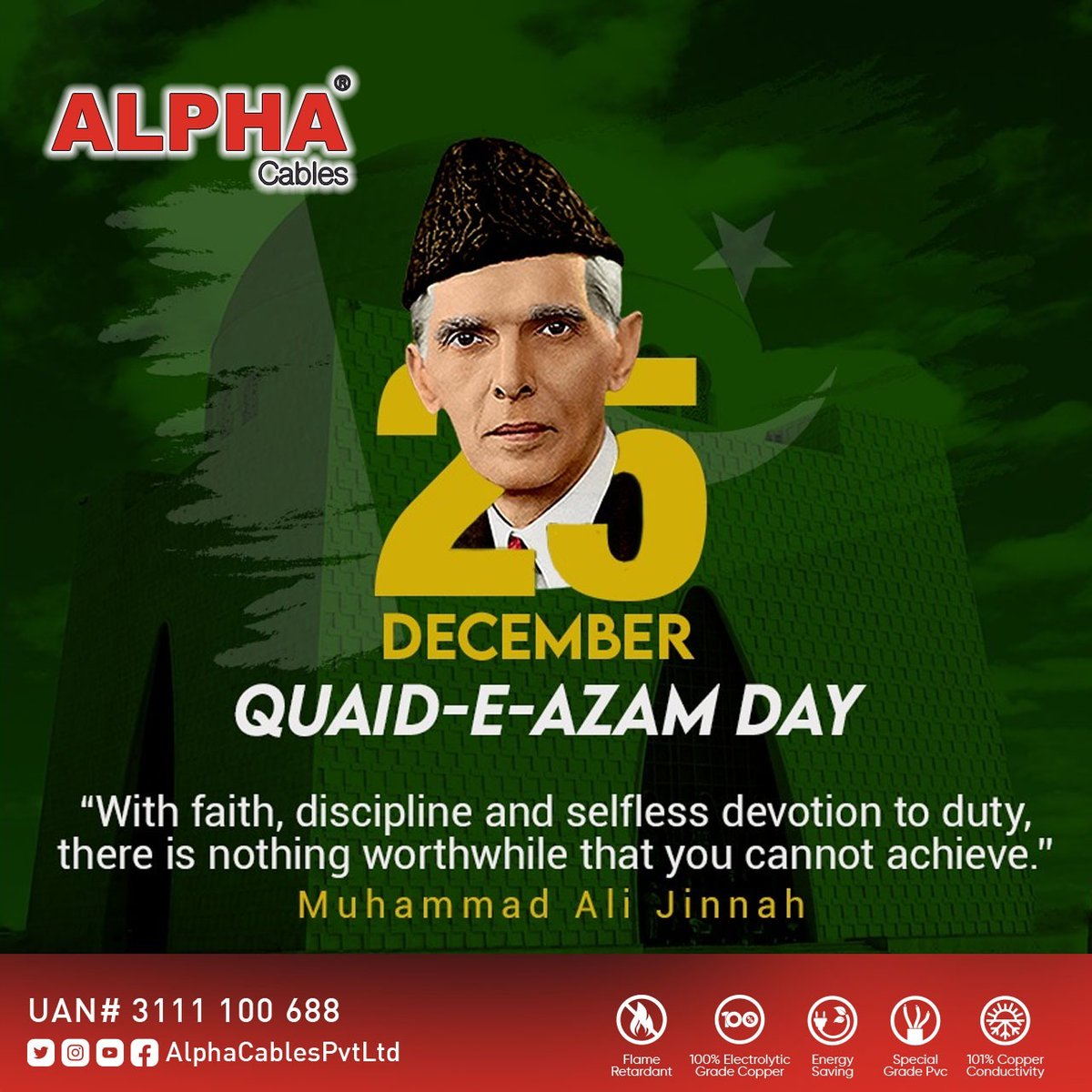 AlphaCables's tweet photo. 25th December
Quaid e Azam Day
with faith, discipline and selfless devotion to duty,
there is nothing worthless that you cannot achieve
Muhammad Ali Jinnah
#quaideazam #pakistan #pakistanzindabad #jinnah #karachi #pakistani #quaid #lahore #august #love #muhammadalijinnah https://t.co/S4OtGeo7Dm