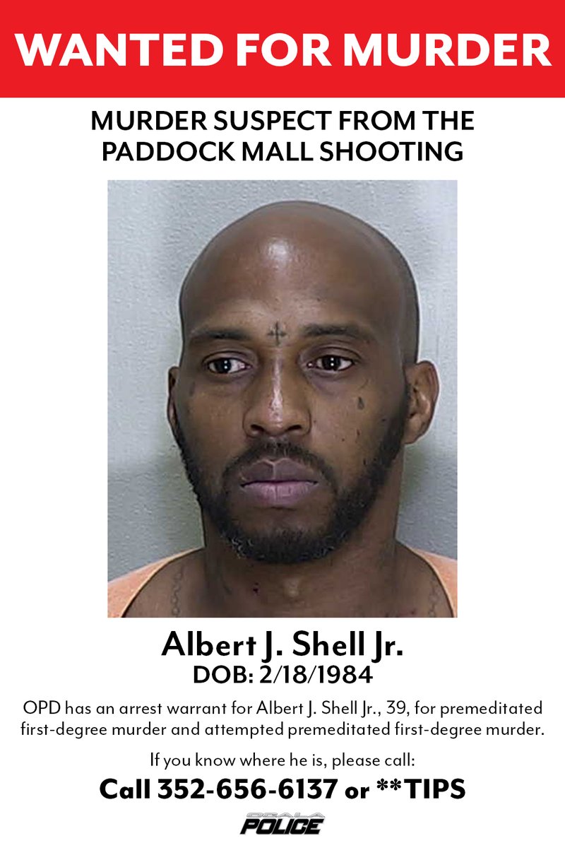 PLEASE SHARE! PADDOCK MALL MURDER SUSPECT: OPD has an arrest warrant for Albert J. Shell Jr., 39, for premeditated first-degree murder and attempted premeditated first-degree murder.