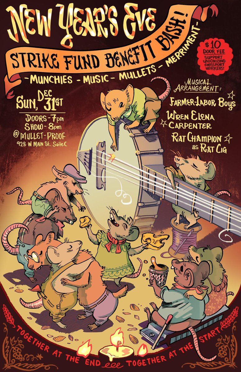 Join us on New Year's Eve for a fundraiser supporting unionizing cargo service workers at Boise Airport! This star-studded night features a variety of local musical talent, all raising money to help local workers organize and fight for a living wage and better working conditions