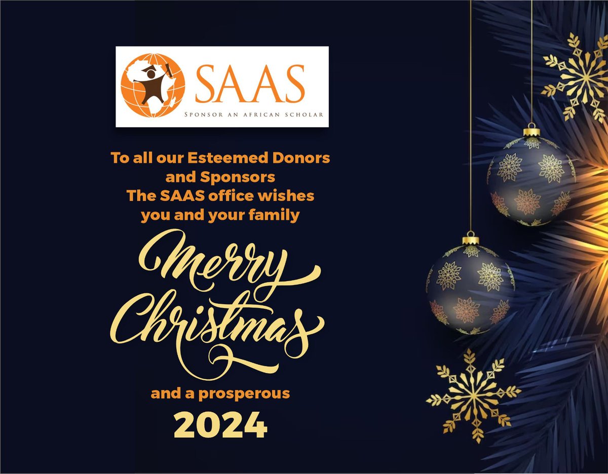 Season Greetings.

It's that season when we spread love &amp; joy to family &amp; friends.      
                                       
Receive warm greetings &amp; wishes from SAAS.
                                
May this festive season be full of celebrations &amp; love.  

Happy Holidays!