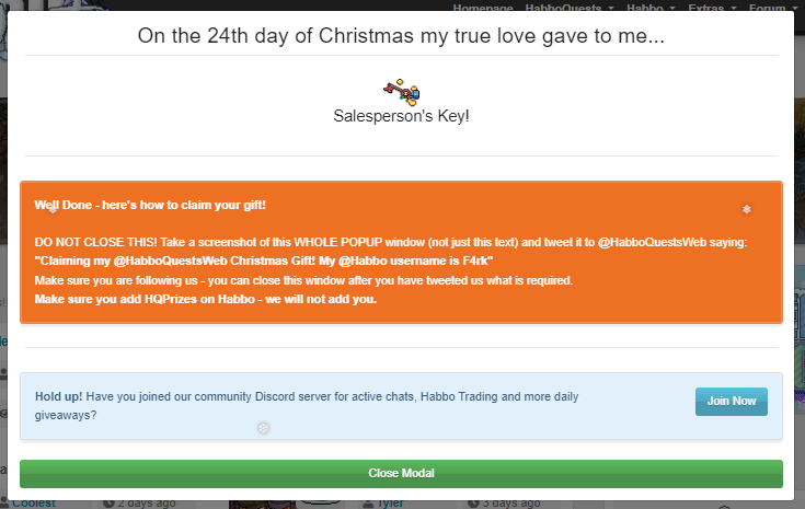 F4rk2's tweet photo. Claiming my @HabboQuestsWeb Christmas Gift! My @Habbo username is F4rk https://t.co/IgeQQDsGHa