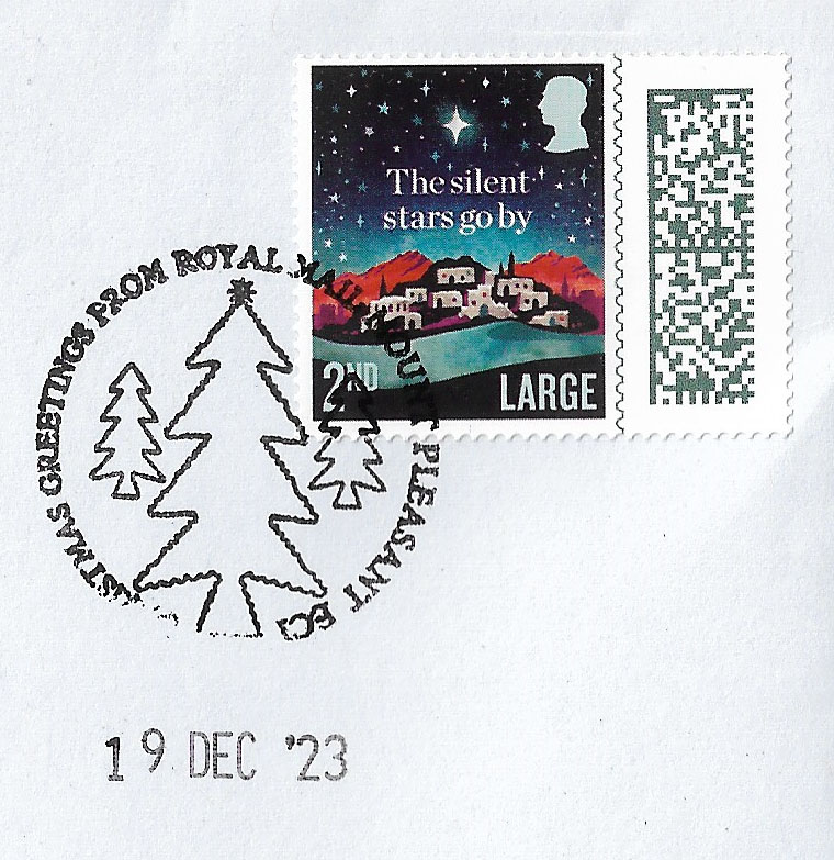 positivelypost's tweet photo. Christmas Greetings from Royal Mail Mount Pleasant EC1 special #handstamp #christmas #postmark https://t.co/lMV6yv224f