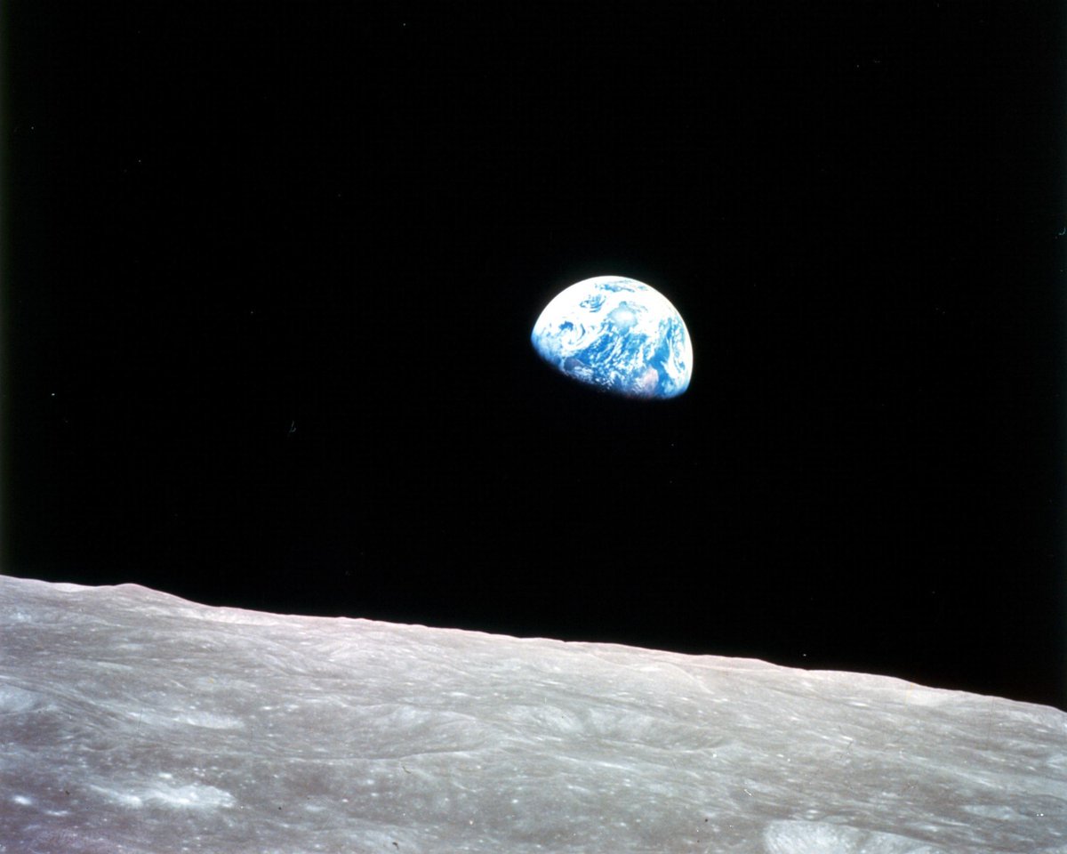 'The vast loneliness is awe-inspiring and it makes you realize just what you have back there on Earth.' —Jim Lovell, Apollo 8 astronaut The iconic photo “Earthrise” was taken by Apollo 8’s Bill Anders #OTD 55 years ago. Watch Anders recount the moment: go.nasa.gov/48nqGBq