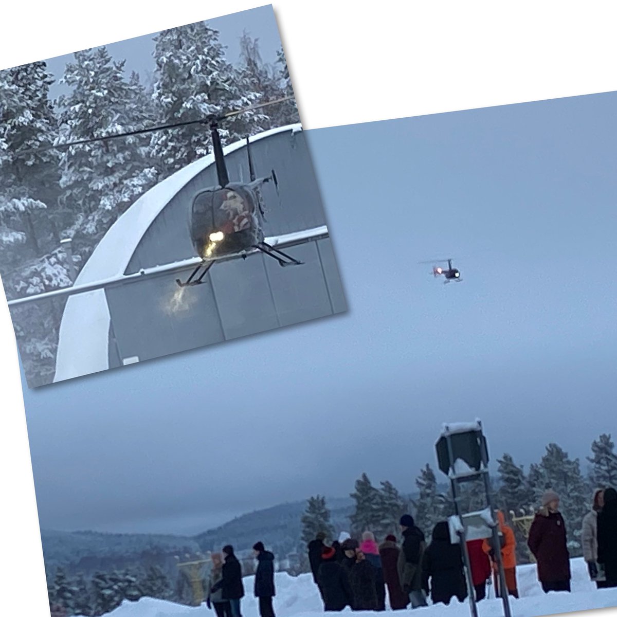 Viikolla uutisoitiin <a href="/JamsanK/">Jämsän kaupunki</a> olevan joulukaupunki. Kyllä. Tänään #joulupukki laskeutui meillä #halli ’n lentokentälle helikopterilla tonttuineen. Pitkä perinne tällä. Yleisöä reilusti paikalla 🎄🎅🏻🤶🏻🧑🏻‍🎄