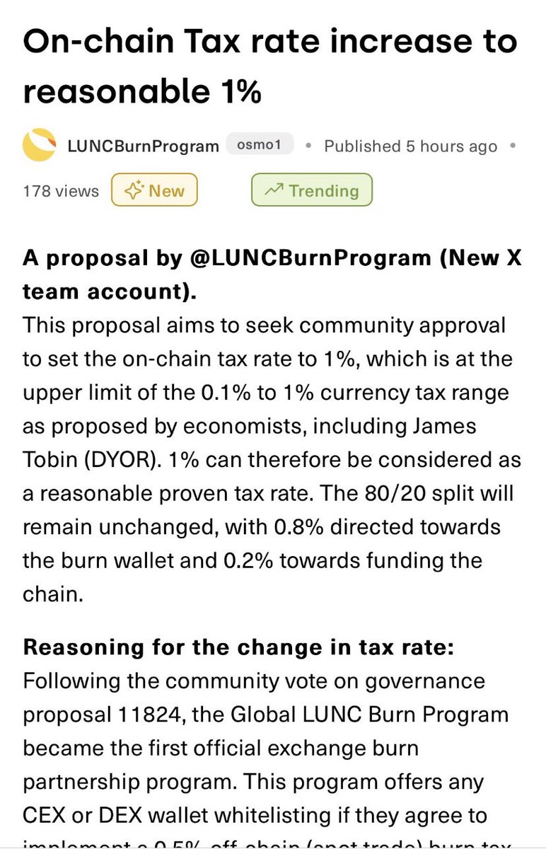 MrDiamondhandz1's tweet photo. You can’t make this up. The 1.5% burn tax increase is being rejected and the same individuals have already submitted a 1% burn tax increase discussion before this vote is even over. What does that tell you $LUNC army? Top validators time for you to speak up. 💎🤲🏻 #Crypto #LUNC https://t.co/CQJisxDJ8i