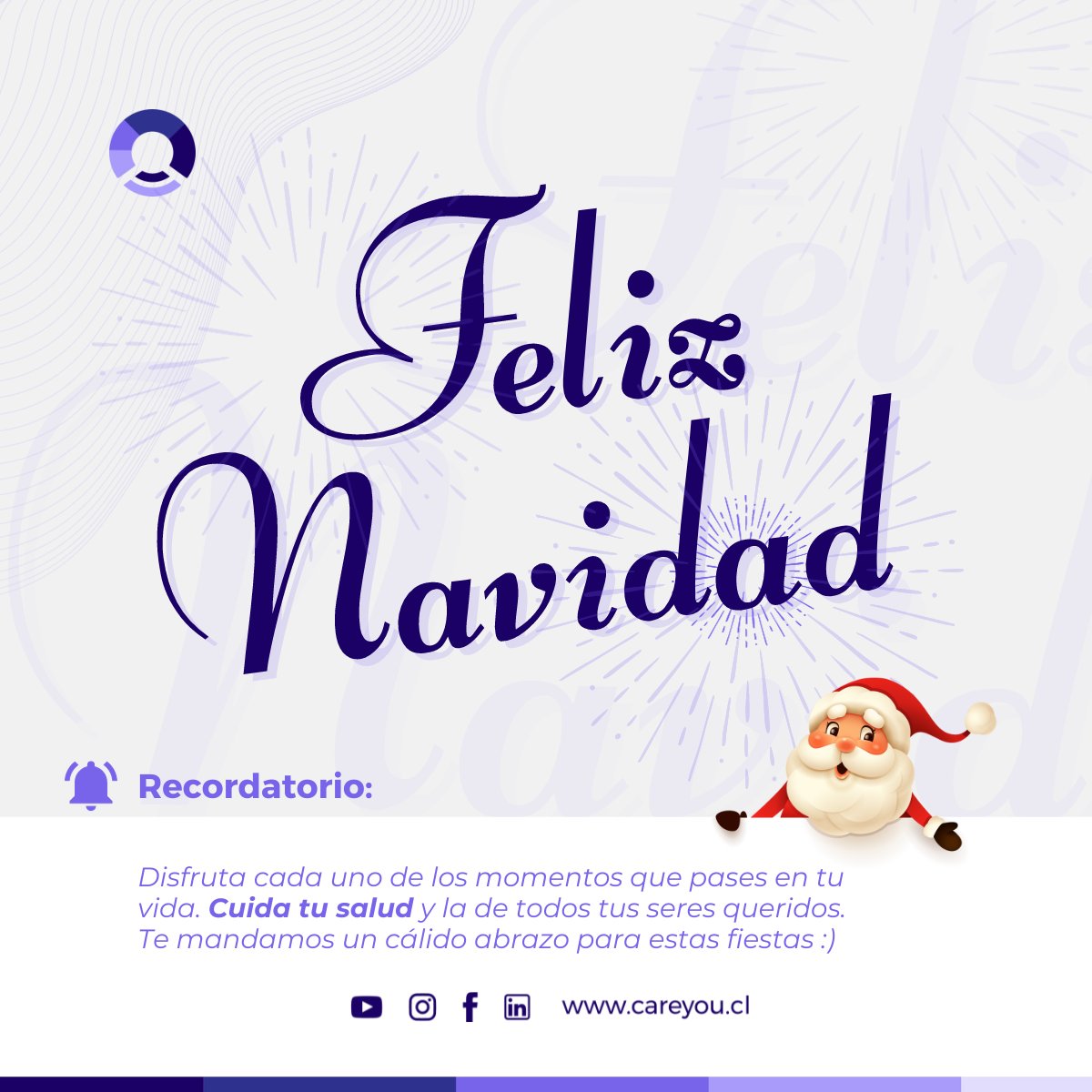 careyou_cl's tweet photo. En esta navidad te deseamos que el viejito pascuero llegue a tu hogar para fortalecer el amor, la armonía y la salud✨🎅

Enviamos especialmente un cálido abrazo a todas las personas que forman parte de nuestro equipo, de nuestros proyectos y de nuestros sueños.

#feliznavidad https://t.co/lWsdXnYeui