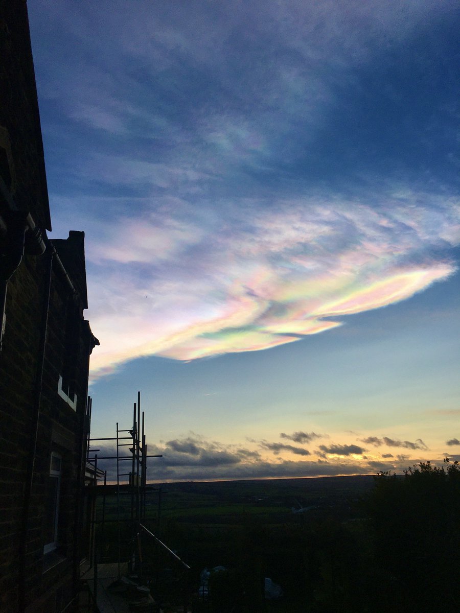 Nacreous clouds above our house in Brotton right now!!