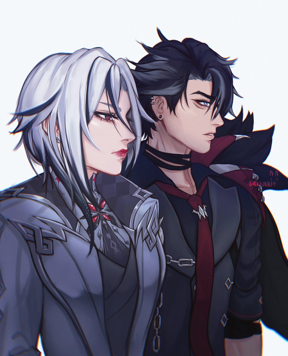skwunny's tweet photo. drew this when the theory that they were siblings still went around 😭

#arlecchino #wriothesley #genshinimpact #原神 https://t.co/XuD3KUineP