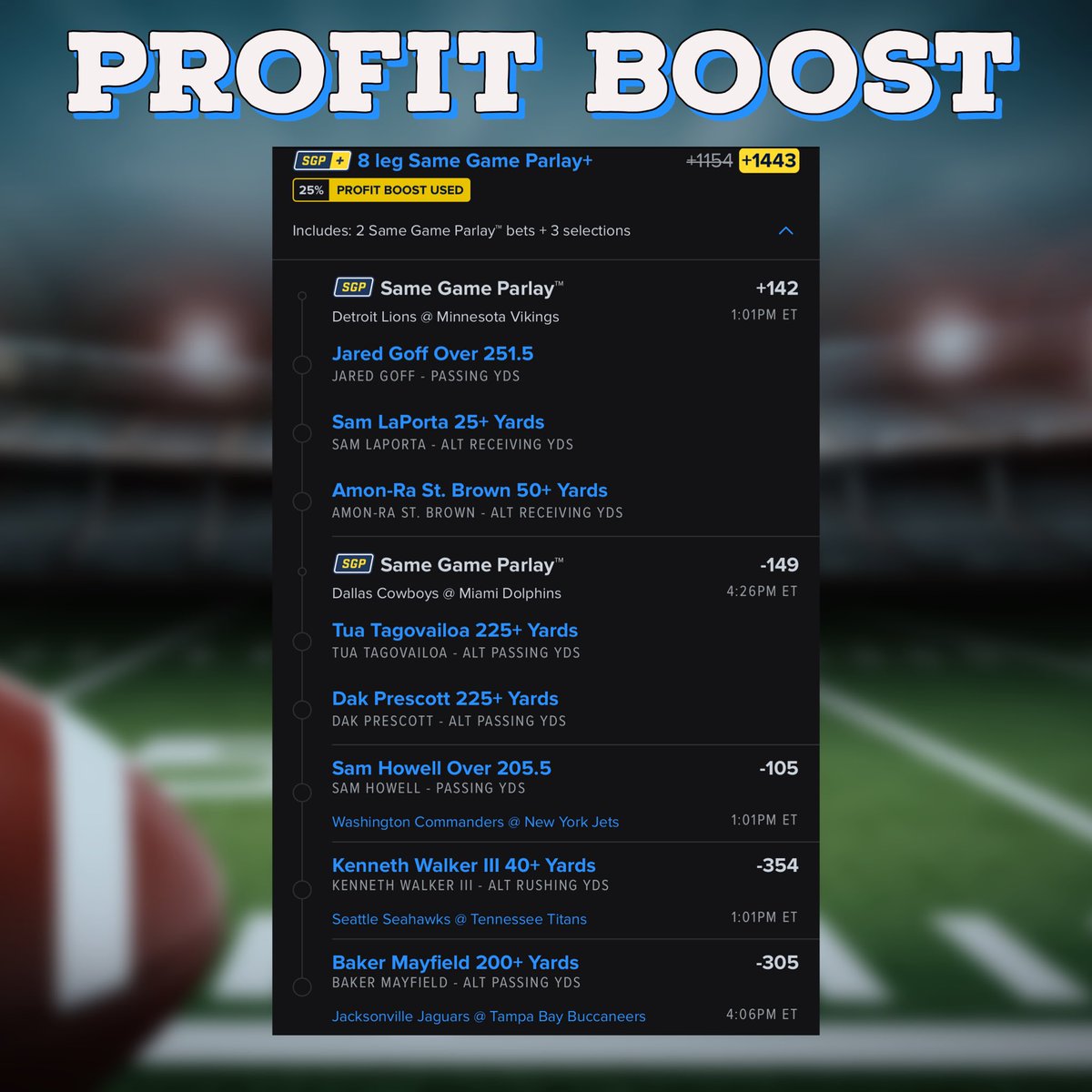 5to5kchallenge's tweet photo. 💰🏈 PROFIT BOOST🏈💰

#GamblingsTwitter #gamblingx #NFL    #SNF   #nflbets https://t.co/XJ1RuAuQqx