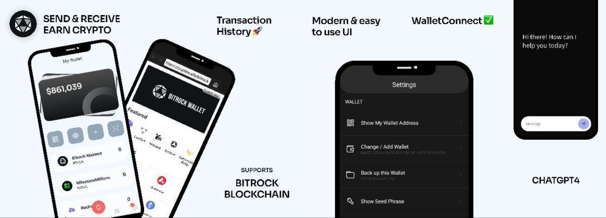 Bit_RockChain's tweet photo. We are glad to announce our next official partner project with some much anticipated utility in our ecosystem. Say hi to Bitrock Wallet!

Bitrock Wallet is a multi-coin wallet that allows users to securely store and manage their cryptocurrencies.
$BROCK #bitrock #crypto #btc https://t.co/sYAN3RMGiY