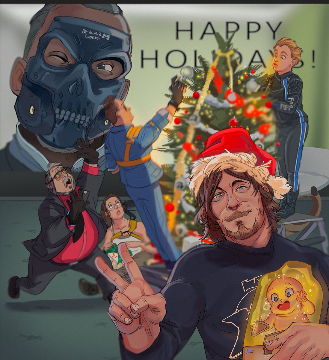 Konnestra's tweet photo. Happy Holidays! #DeathStranding 🎄💙 https://t.co/RhKz3hRbNS